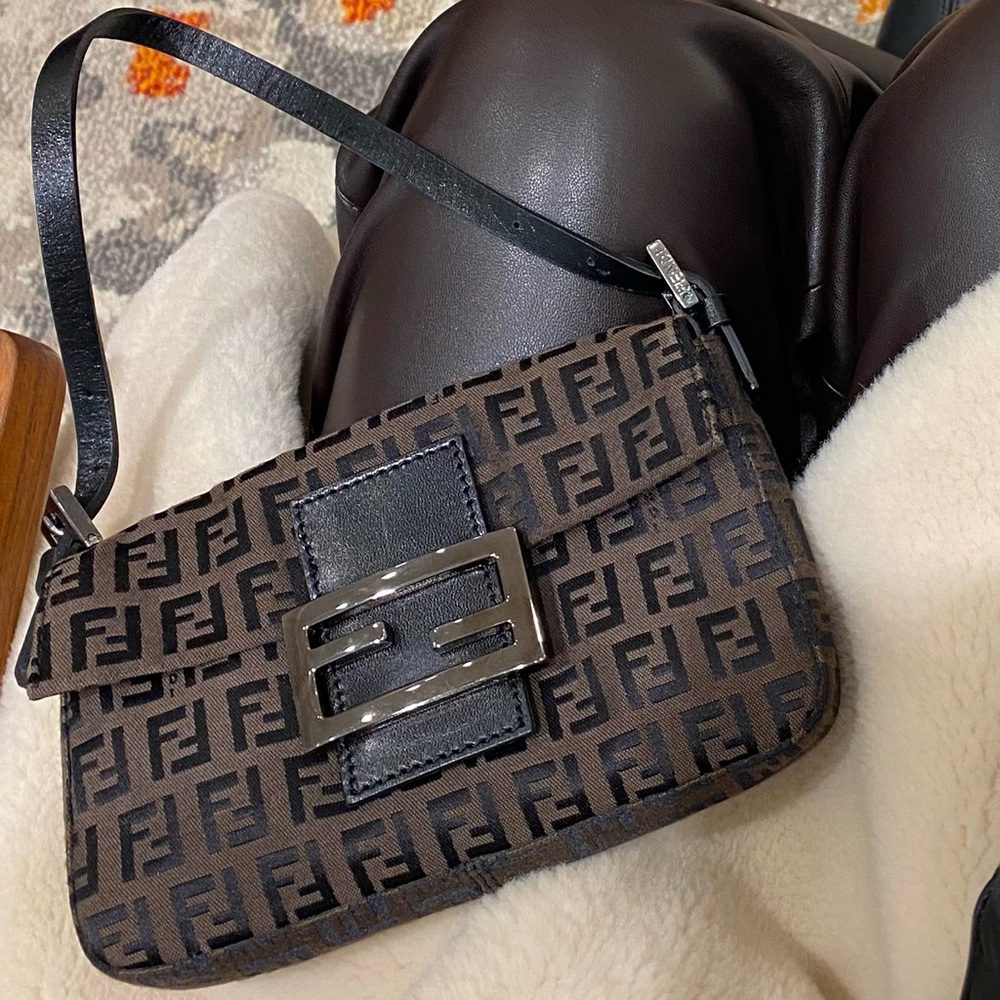 Fendi Brown Zucchino Mini Baguette Bag